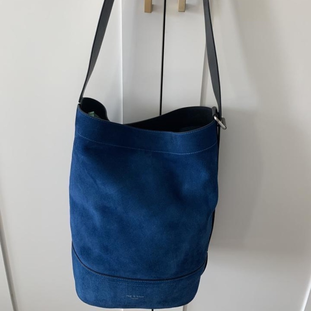 Rag & Bone Bucket Bag Nappa Leather/Suede w/adjustable Shoulder Strap Deep Blue - Picture 7 of 16
